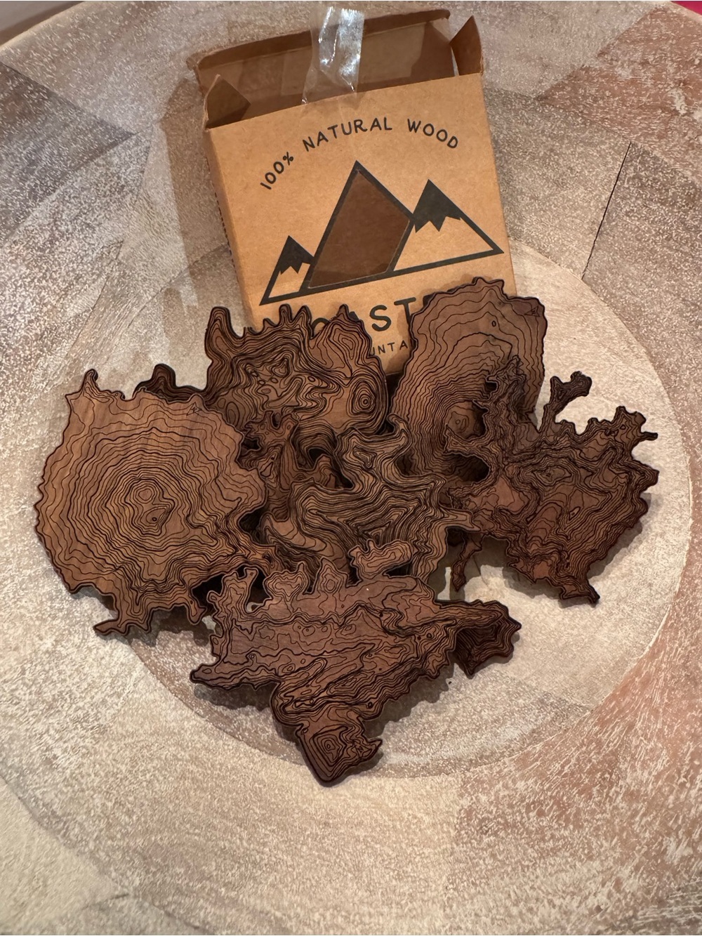 7 Summits Wood Topographic Coasters- Dark Brown